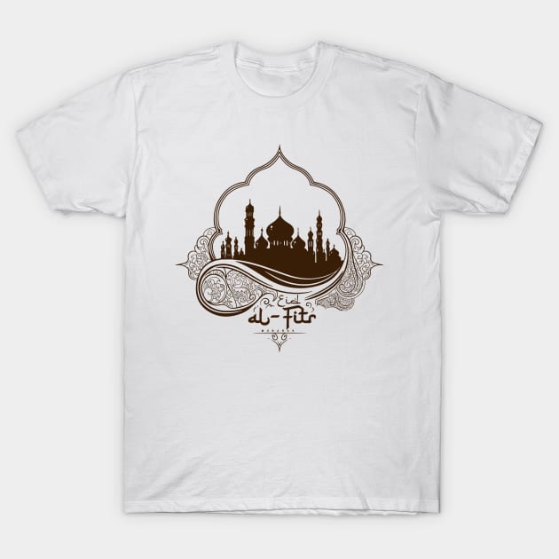 Islamic Mandala Mosque Happy Eid Mubarak T-Shirt by eijainspire